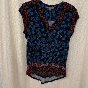Daniel Rainn Floral V-Neck Blouse - Navy and Coral